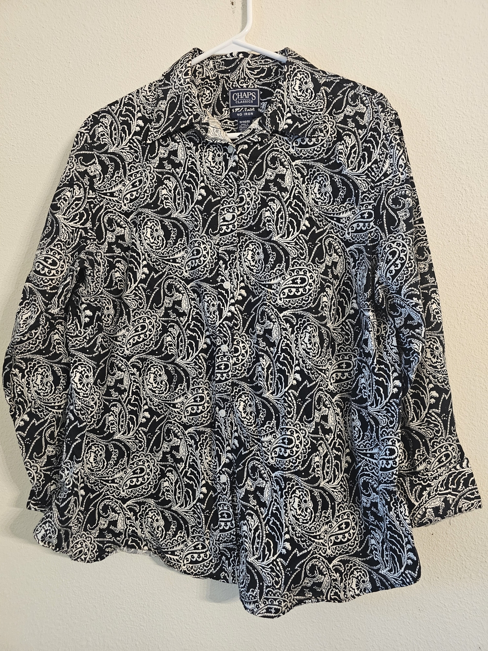 Chaps Black & White Paisley Button-Down Blouse